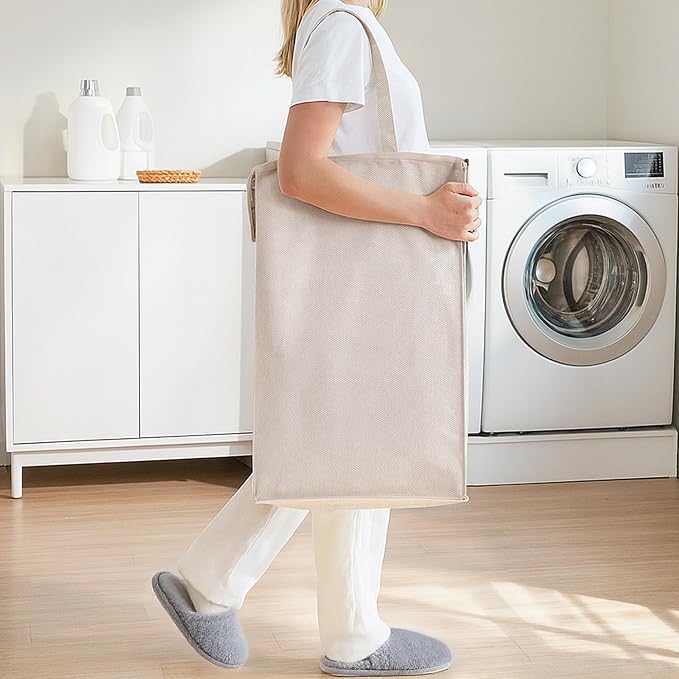 STORAGE MANIAC Laundry Hamper with Metal Rack, Large Laundry Basket with Triangle Frame, Collapsible Dirty Clothes Hamper with Handles for Dorm, College, Small Space, Closet, Bedroom, Beige - Image 5