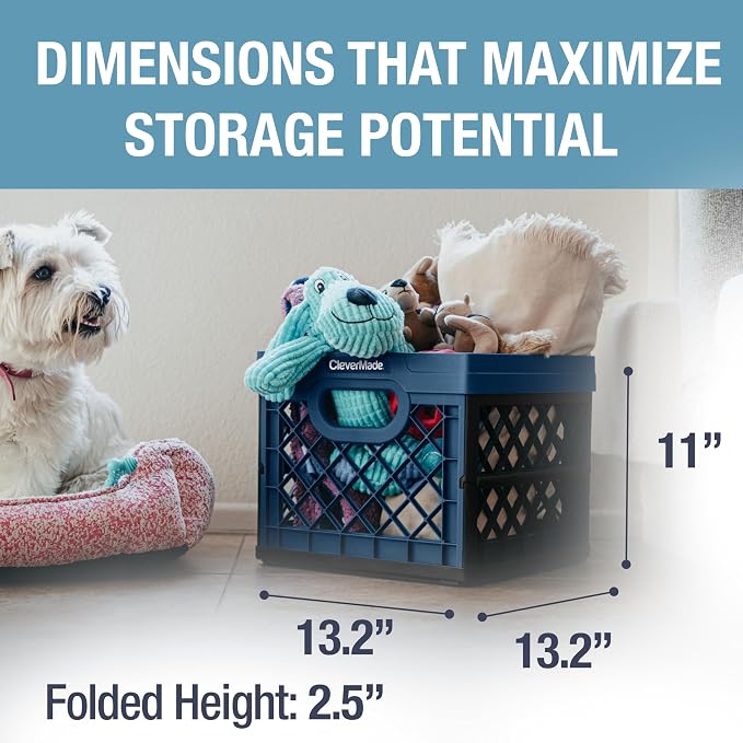 CleverMade Collapsible Milk Crate 25L (6.6 Gal) 3 Pack, 50 lb Capacity Heavy Duty Folding Crate – Stackable Storage Crates with File Rails, Plastic Collapsible Crates - Ocean - Image 5