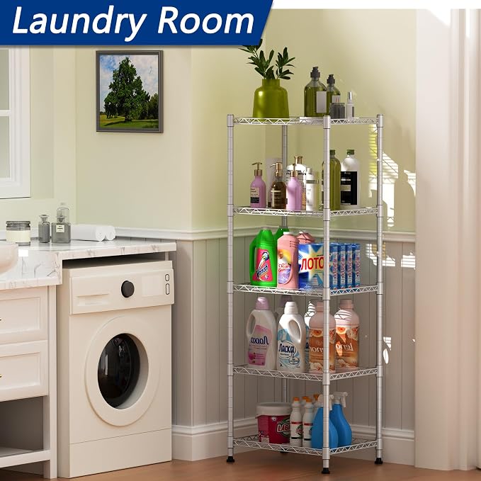 REGILLER 5-Wire Shelving Metal Storage Rack Adjustable Shelves,Standing Storage Shelf Units for Laundry Bathroom Kitchen Pantry Closet(Silver,11.8" D x 16.6" W x 53.5" H) - Image 4