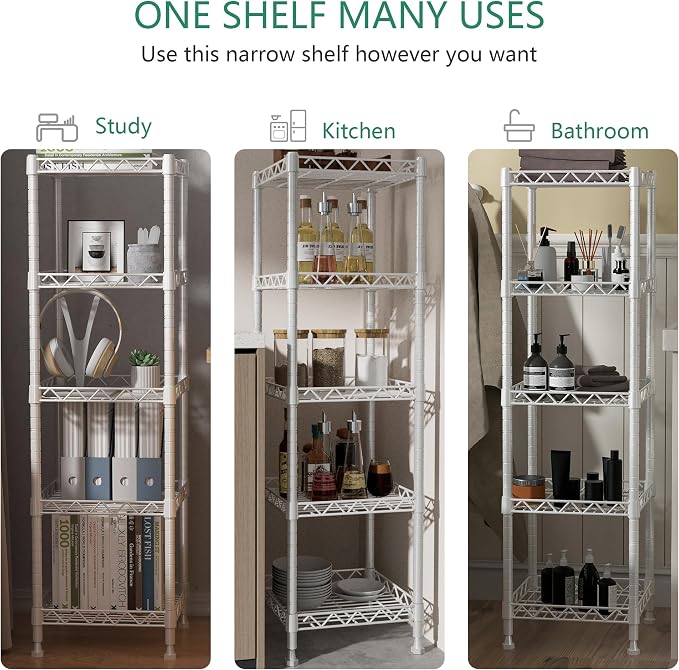 GIOTORENT 5 Tier Standing Shelving Metal Units, Adjustable Height Wire Shelf Display Rack for Laundry Bathroom Kitchen 11.8 W x 11.8 D x 50 H (5-Tier, White) - Image 4