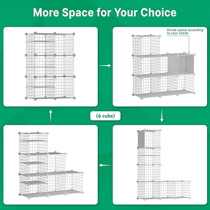 Wire Cube Storage Organizer, 6 Cubes Converted into 7 Cubes, Sturdy Metal Grids Storage Shelf Closet Shelving Units and Storage, Shelves for Bedroom LIvingroom Office - Image 3