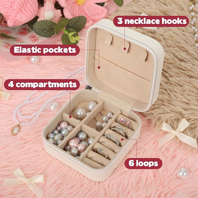 First Communion Travel Jewelry Box, Small Zippered Jewelry Case with Soft Lining, White Square Keepsake Box for Rings Earrings Necklaces, Religious Keepsake Gift for Baptism or Wedding (1, White) - Image 3