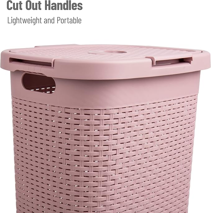 Mind Reader Slim Laundry Hamper with Lid, 60L Tall Clothes Basket, Narrow Tapered Design for Bathrooms, Closets and Laundry Rooms, Plastic, Pink - Image 4