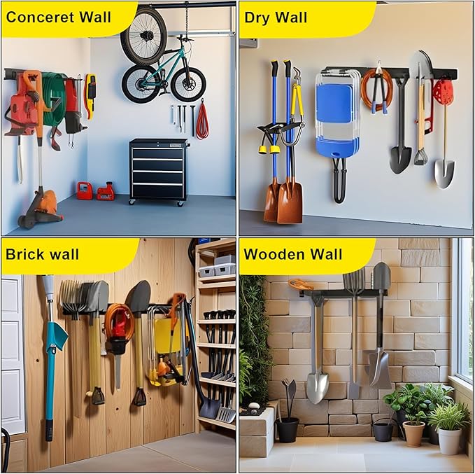 64'' Garage Tool Organizer Wall Mount, 18 PCS Adjustable Garden Tool Hanger Rack, Garage Hooks Heavy Duty, Shovel Holder Wall Mount, Storage Hooks for Hanging in Garage - Image 7