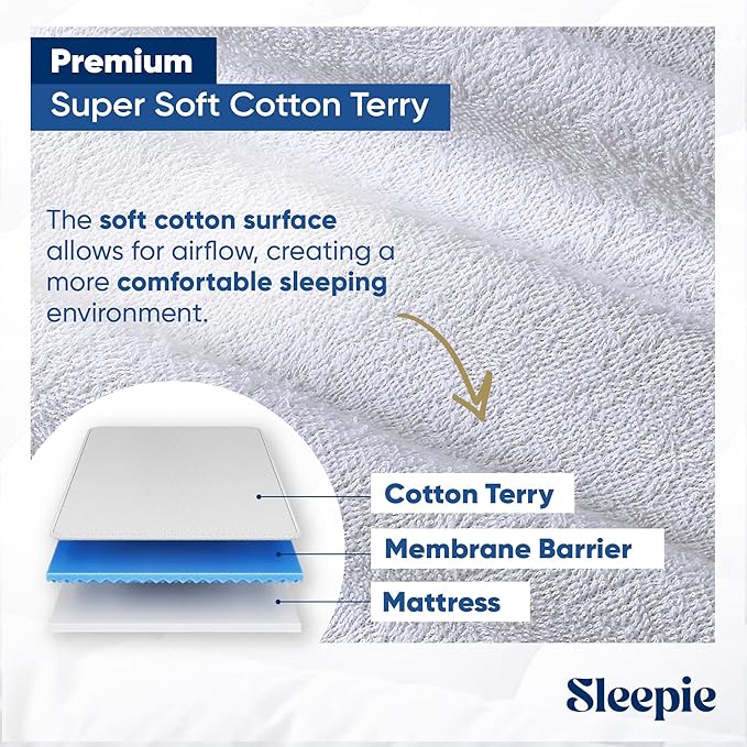 Sleepie Preimum Waterproof Mattress Protector - Machine Washable Cotton Mattress Cover for Bed, Fitted Cooling Mattress Pad, Smooth Soft Noiseless Bed Sheets (Full)