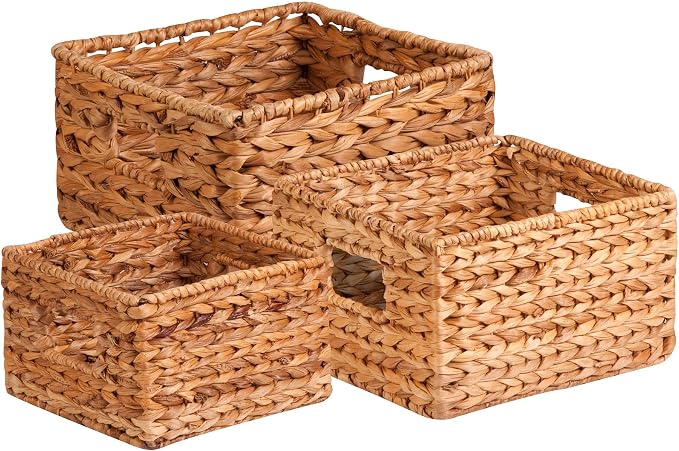 Honey-Can-Do Banana Leaf Storage Baskets –Water Hyacinth Woven Basket, Decorative Baskets for Shelves, Basket for Gifts, Closet, Pantry, and Home Organization, Set of 3, Multi-Size by Honey-Can-Do