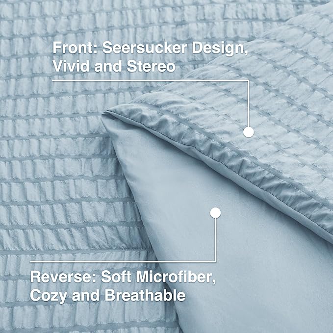 Love's cabin Seersucker Light Blue Twin Comforter Set, 5-Piece All Season Lightweight Bed in a Bag Bedding Set with Comforter, Flat Sheet, Fitted Sheet, Pillowcase and Sham | Soft, Breathable, Lightweight