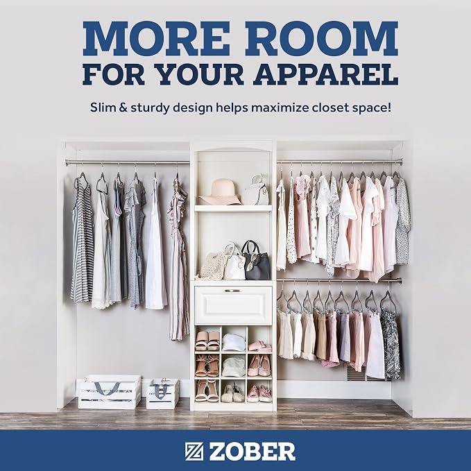 Zober Velvet Hangers 50 Pack - Heavy Duty Gray Hangers for Coats, Pants & Dress Clothes - Non Slip Clothes Hanger Set - Space Saving Felt Hangers for Clothing - Image 5