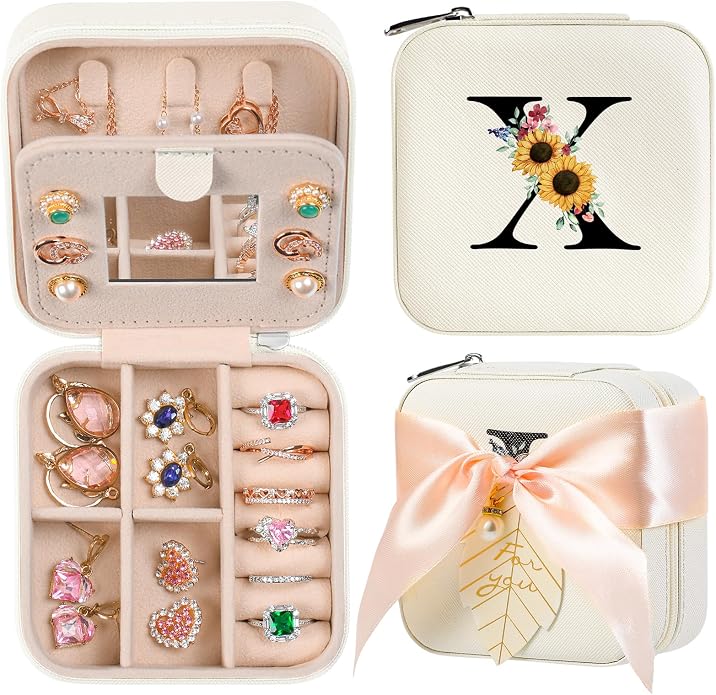 AYGXU Travel Jewelry Box for Women and Girls - Small Case With Initial A-Z - Teacher Gifts by AYGXU