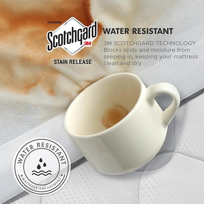 Twin XL Size Mattress Encasement, 15-18" Deep Pocket, Six-Sided Zippered Mattress Protector with 3M Scotchgard Stain Release, Waterproof & Breathable Cover