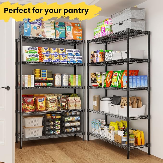 45" W Storage Shelves 5 Tier Wire Shelving, Adjustable Metal Shelving Unit with Shelf Liners, 1875LBS Heavy Duty Storage Rack for Garage Pantry Kitchen Commercial, 45" W x 16" D x 72" H, Black - Image 8