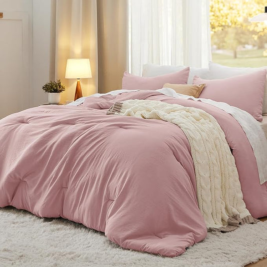 Bedsure King Comforter Set, Pink Soft Prewashed Bedding for All Seasons, 3 Pieces GentleSoft™ Bed Set, 1 Lightweight Comforter (104"x90") and 2 Pillowcases (20"x36")