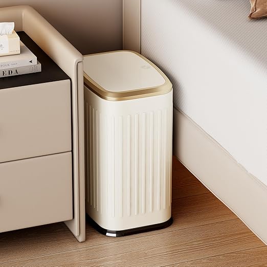 TIPGO Bathroom Trash Can with Lid, 2.1 Gallon / 8 Liter Small Garbage Can, Press Top Bin, Stainless Steel Wastebasket with Pop-Up Lid for Bedroom, Living Room, Office (Cream) - Image 3