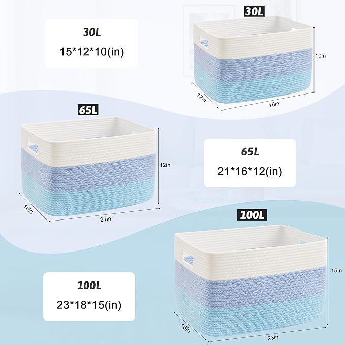 Artfeel Blanket Basket,Rectangle Woven Baskets for Storage,30L Laundry Basket for Decorative Nursery Blanket,Toys,Dirty Clothes and Magazine in Shelves,Baby Room,and Living Room - Image 5
