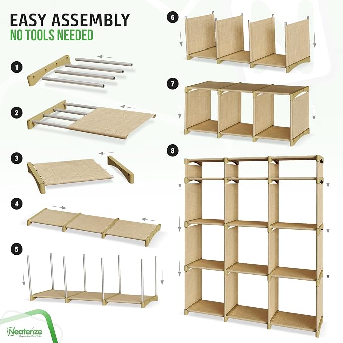Cube Storage Organizer with Storage Bins Included - The Perfect Closet Organizers and Storage Solution. Includes 12 Storage Cubes, Great For Toy Storage, Closet Storage, Clothes Storage (Beige) - Image 4