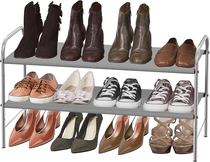 Simple Houseware 2-Tier Shoe Rack Storage Organizer, Grey - Image 4