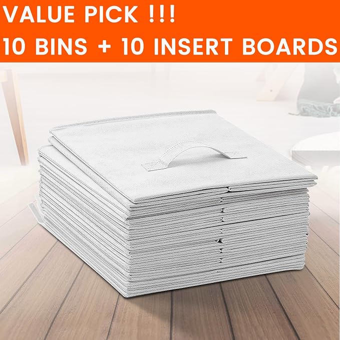 Criusia Storage Cubes, 11 Inch Cube Storage Bins for Shelves Closet Nursery Bedroom - 10 Pack Collapsible Baskets with Handles - Fabric Bins for Organizing Clothes Blanket Toys (White) - Image 7