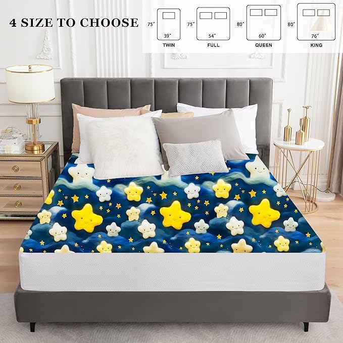 Sufdari Full Mattress Protector,Waterproof Mattress Protector,Fitted Sheet Style Mattress Cover with 18" Deep Pocket,Washable and Comfortable-Starry Sky,Full