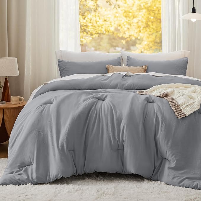 Bedsure Twin/Twin XL Comforter Set, Grey Soft Prewashed Bedding for All Seasons, 2 Pieces GentleSoft™ Bed Set, 1 Lightweight Comforter (68"x88") and 1 Pillowcase (20"x26")