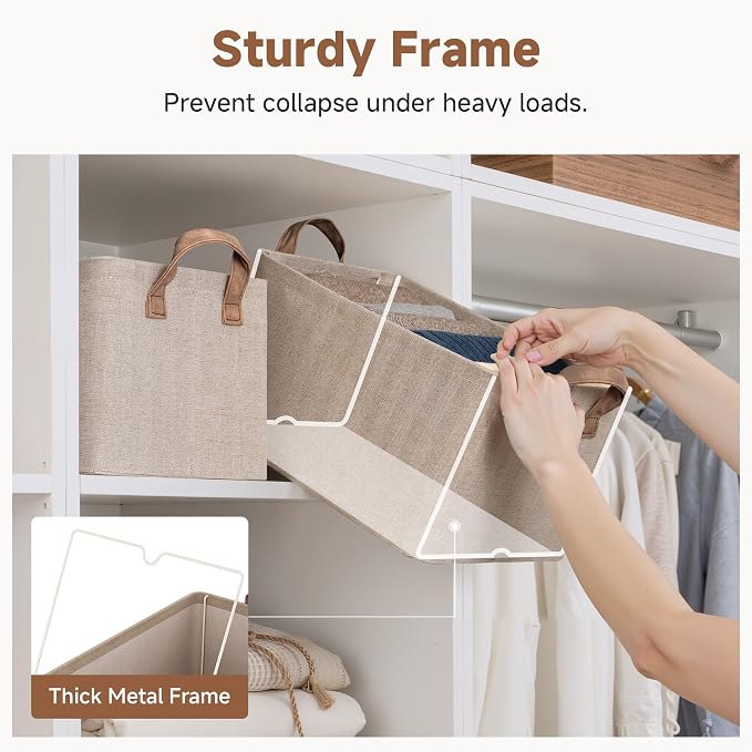 StorageWorks Storage Bins, Fabric Storage Bins for Shelves, Storage Baskets with Metal Frame, Closet Baskets and Bins with Handles, Brown and Beige, 2-Pack - Image 4