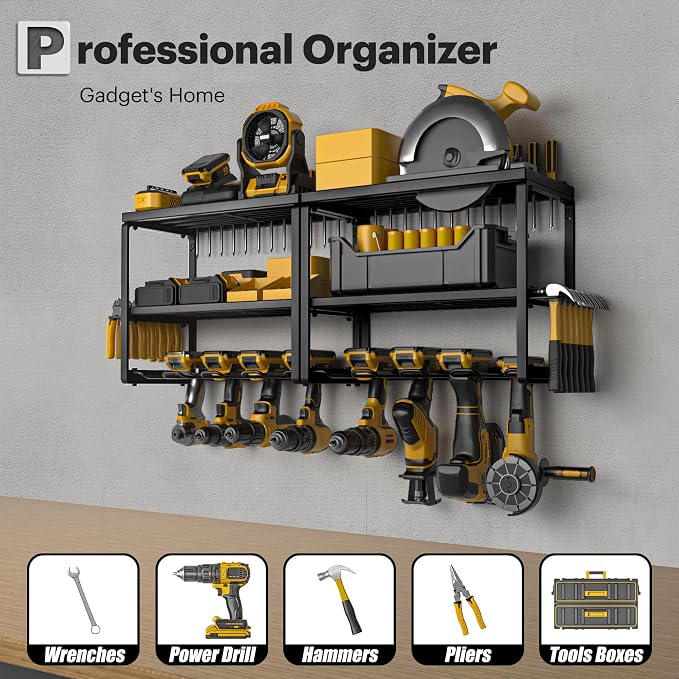Spampur Power Tool Organizer, 15 Min Fast Assembly, 8 Slots 3 Layer Heavy Duty Metal & Max 150lb load Cordless Power Dill Holder in Garage/Workshop/Pegboard/Shed Suitable for giving for Father's Day - Image 2