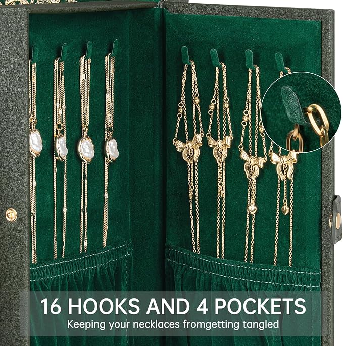 AKOZLIN 6-Tier Jewelry Box Organizer Functional 5 Drawers Leather Jewelry Storage Case for Women Girls Ring Necklace Earring Bracelet Holder Organizer with Mirror Dark Green - Image 5