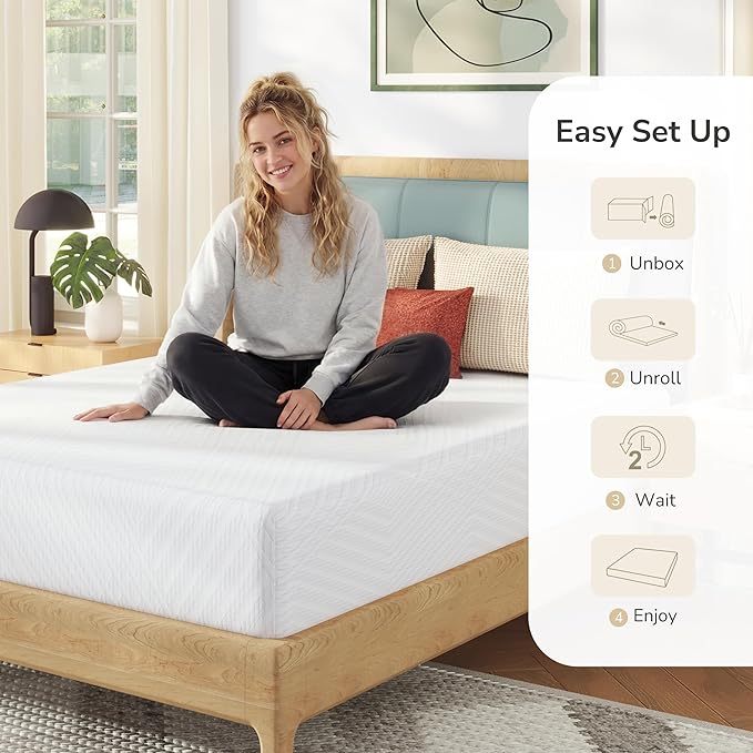 MLILY Queen Mattress in a Box, 10 inch Mattresses for Platform Bed Double Size Daybed, Green Tea Memory Foam Mattress for Cool Sleep & Pressure Relief, Medium