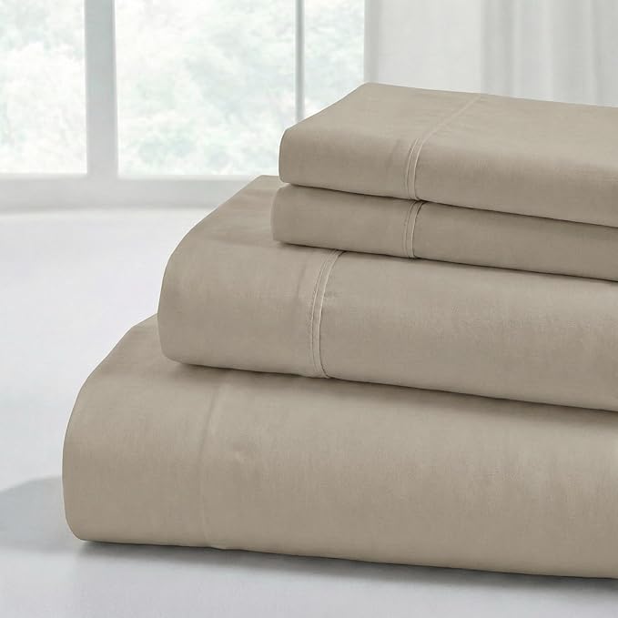 Modern Threads Soft Microfiber Solid Sheets - Luxurious Microfiber Bed Sheets - Includes Flat Sheet, Fitted Sheet with Deep Pockets, & Pillowcases Khaki Twin