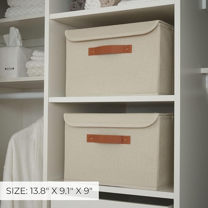 ZICOTO Decorative Linen Storage Boxes with Lids - Large Set of 2 Organizer Bins for Your Home Decor - The Perfect Container to Safely Store Photos, Documents and Memory Box Keepsakes in Style - Image 2