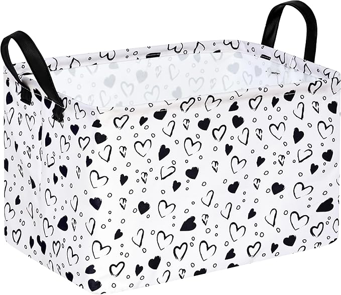 MAIZMZ Girls Empty Gift Basket Heart Print Storage Cube for Women, Closet Shelf Organizer Bins with Handles Nursery hamper Kids Toys Books Box Room Deco by Unknown