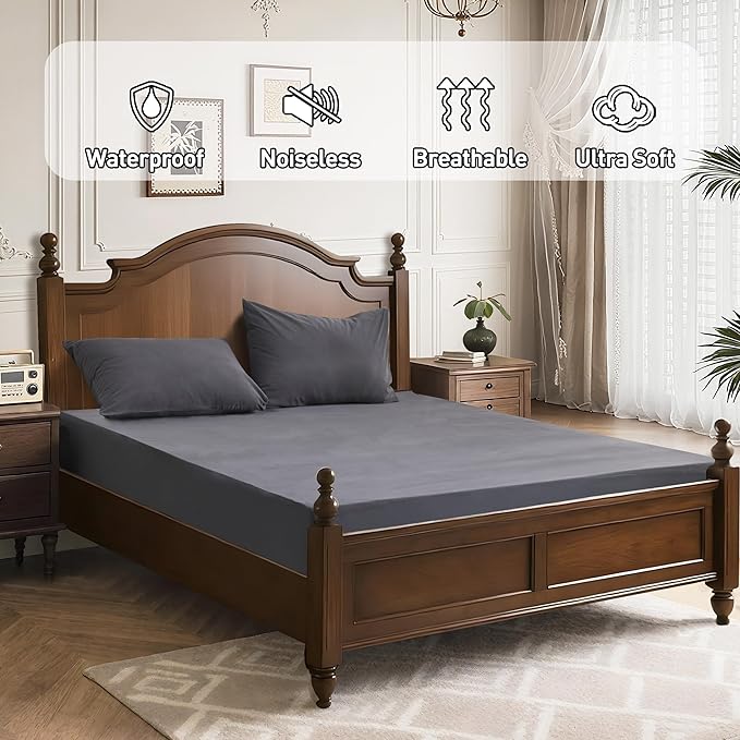 Twin Mattress Protector, Waterproof Mattress Cover with 18" Deep Pocket Bed Cover, Fitted Sheet Style Noiseless Breathable Machine Washable, Dark Gray (39' X 75'')