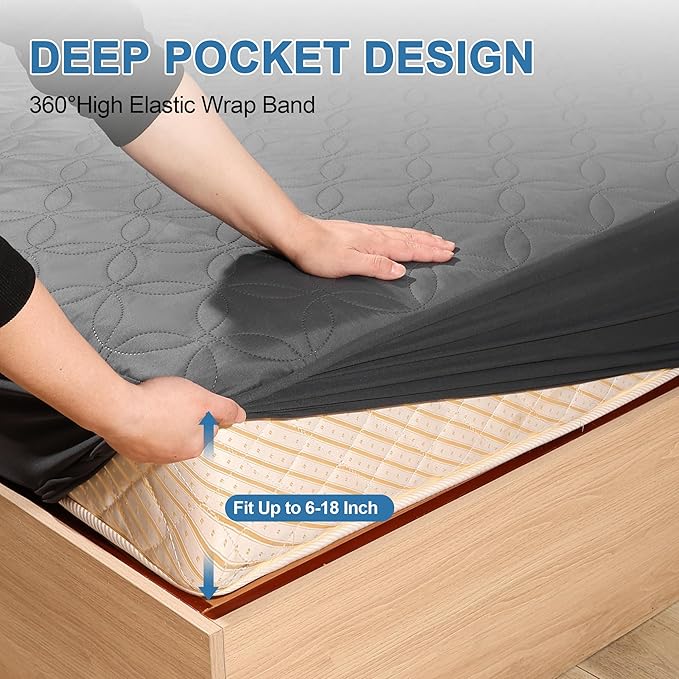 GUHER Waterproof Mattress Protector King Size,Breathable Bed Cover 3D Air Fabric Mattress Pad Cover,Noiseless＆Ultra-Soft Washable Bed Cover with 6"-14" Deep Pocket (Gray)