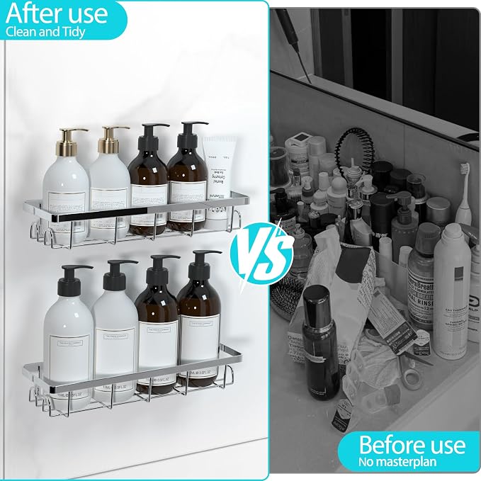 Shower Caddy Organizer with Hooks,Self Adhesive Bathroom Shelves,Shower Shelves,No Drilling Bathroom Organizers and Storage,Perfect for RV, Apartment, Home Decor,Silvery 3PK - Image 3