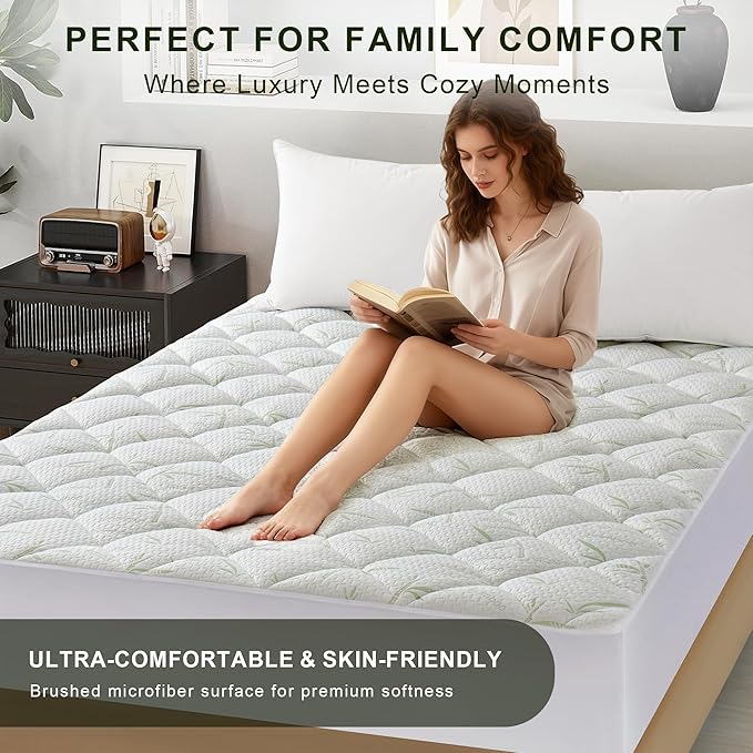 100% Waterproof Mattress Pad King (78"x80")- Extra Thick Soft Pillow Top Mattress Protector, Breathable Padded Deep Pocket 8-21” Fitted & Supportive, Naturally Cooling for Hot Sleepers