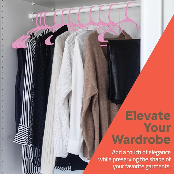 Pink Plastic Hangers 120 Pack– Heavy-Duty Plastic Hangers Slim and Space-Saving, Durable and Lightweight PP with Non-Slip Shoulder Notches for Slip Dresses, Suits, Jackets & Camisoles - Image 9
