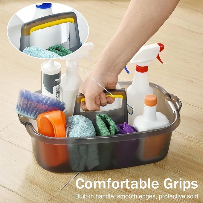 ALINK Plastic Cleaning Storage Caddy with Handle, Large Shower Caddy Basket Organizer for Dorm, Bathroom, Tool, Garden, Kitchen, Cleaning Supplies - Transparent Gray - Image 3
