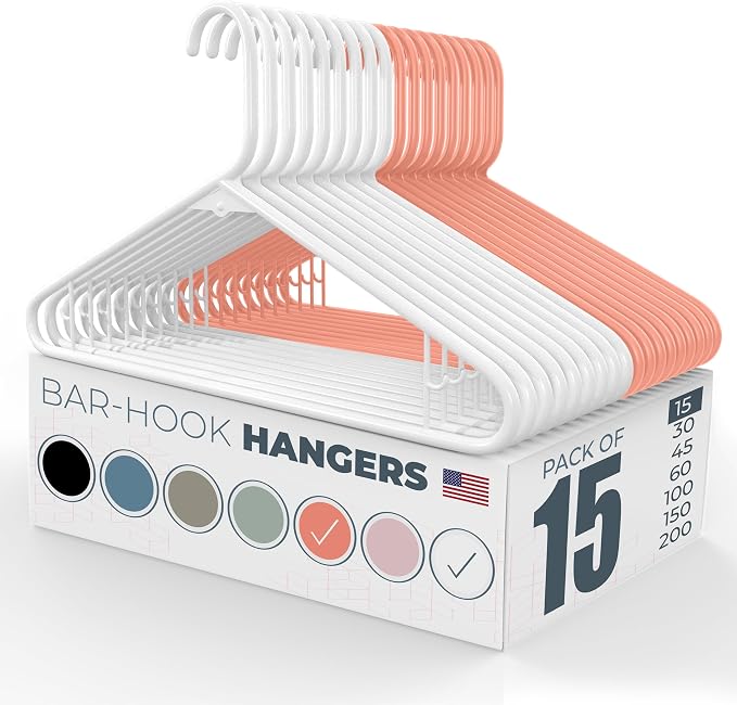 Neaties Plastic Hangers 15 Pack - Made in the USA - 6lb Capacity Standard Clothes Hangers with Strap Hooks for Dresses, Lingerie, Shirts, Pants, and Jackets - White & Orange by NeatiesHangers