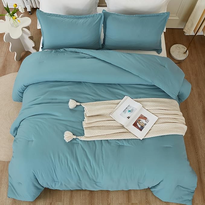 Litanika Comforters Twin XL Size Grayish Teal, 2 Pieces Lightweight Solid Bedding Set & Collections, All Season Fluffy Bed Set (68x92 Inches Comforter & 1 Pillowcase)