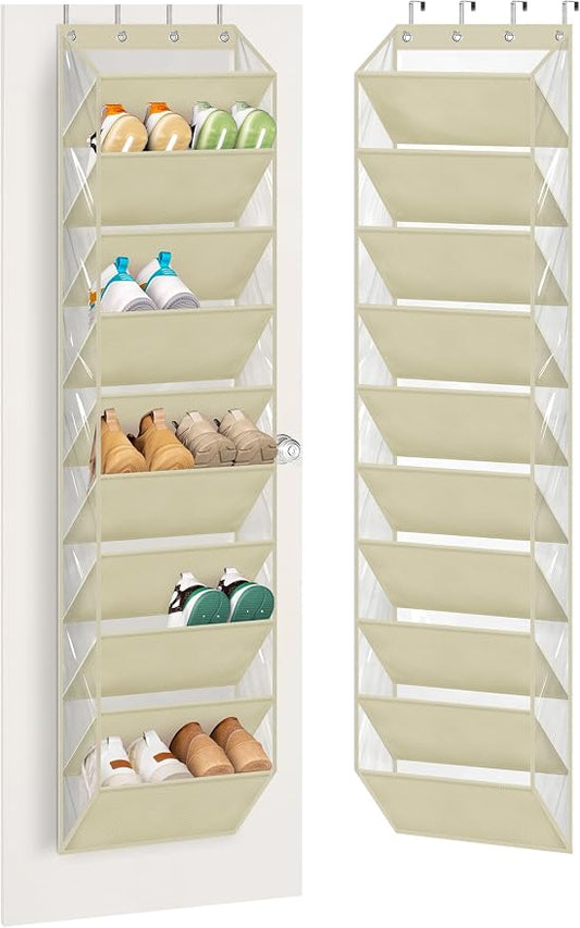 AOODA 10 Tier Clear Over the Door Shoe Organizer Storage, Deep Pockets Large Hanging Shoe Rack for Closet Door, Fit 20 Pairs Shoe Holder Hanger for Sneakers, Boots (Deep beige) by AOODA