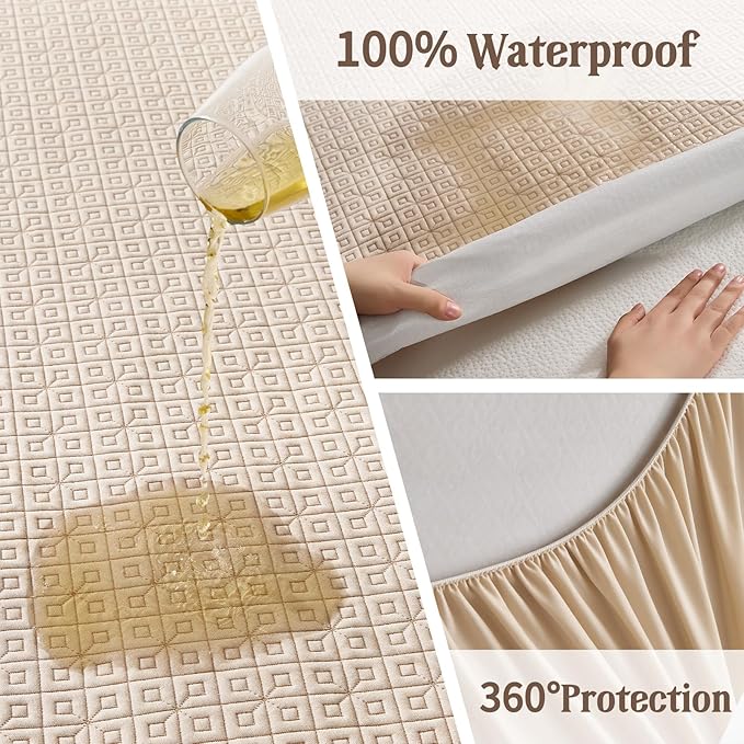 BEDLORE Twin Size Mattress Protector, Waterproof Noiseless Mattress Cover with Stretchable Pockets for 6-15 inches Mattress, Soft Breathable Mattress Pad for College Dorm (Beige)