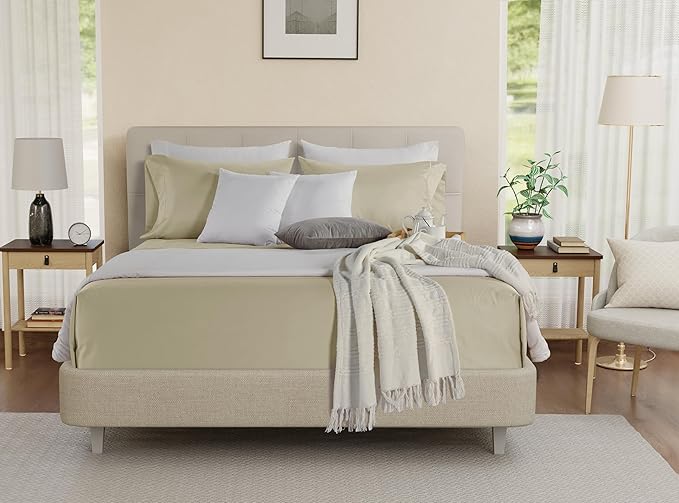 100% Egyptian Cotton Sheets California King Size, 800TC Breathable Bed Sheet Set, 15" Deep Pocket California King Sheets Cotton, Sateen Weave Luxury Hotel Collection No Pill & Shrink - Linen