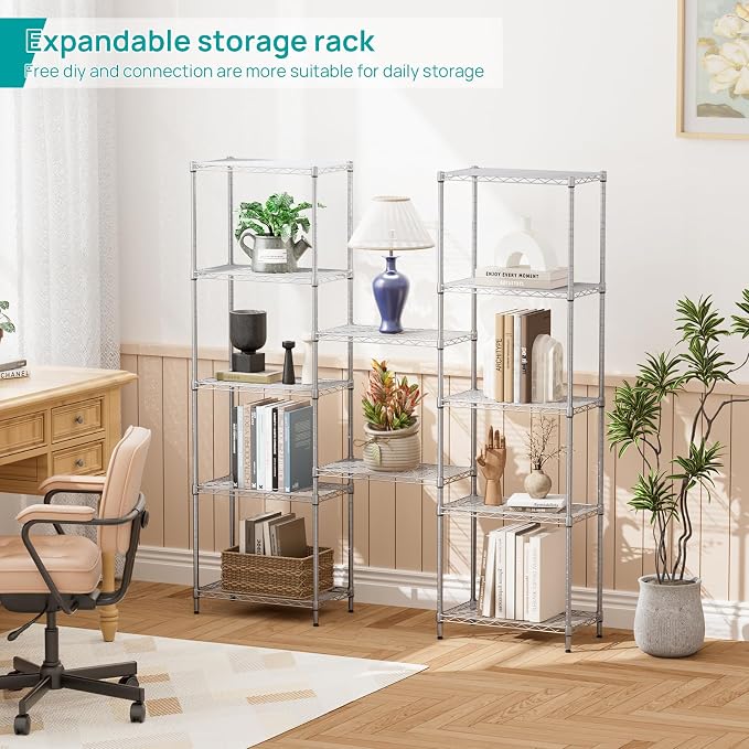 SINGAYE 6 Shelf Wire Shelving Unit Adjustable Metal Shelves Standing Bathroom Organizers and Storage Wire Closet Metal Pantry Kitchen 12" DX22 W 69.5" H Gray - Image 5