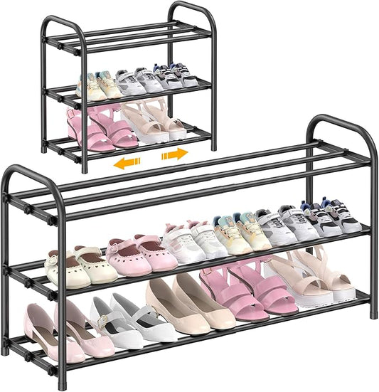 Hleelomi 3-Tier Expandable Shoe Rack,Adjustable Shoe Shelf Storage Organizer Heavy Duty Metal Free Standing Shoe Rack for Entryway, Closet,Living Room,Dorm,Black by Hleelomi