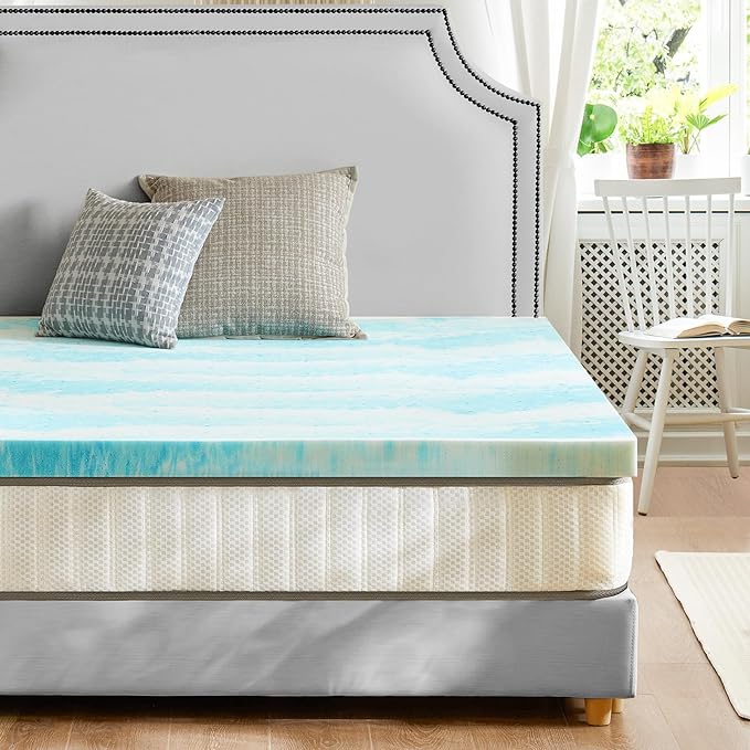Sweetcrispy Memory Foam Mattress Topper Full, 4 Inch Thick Gel Infused Cooling Toppers Pad for Full Size Bed, Sleeper Sofa, RV, Camper, CertiPUR US Certified, Ventilated and Breathable, Blue