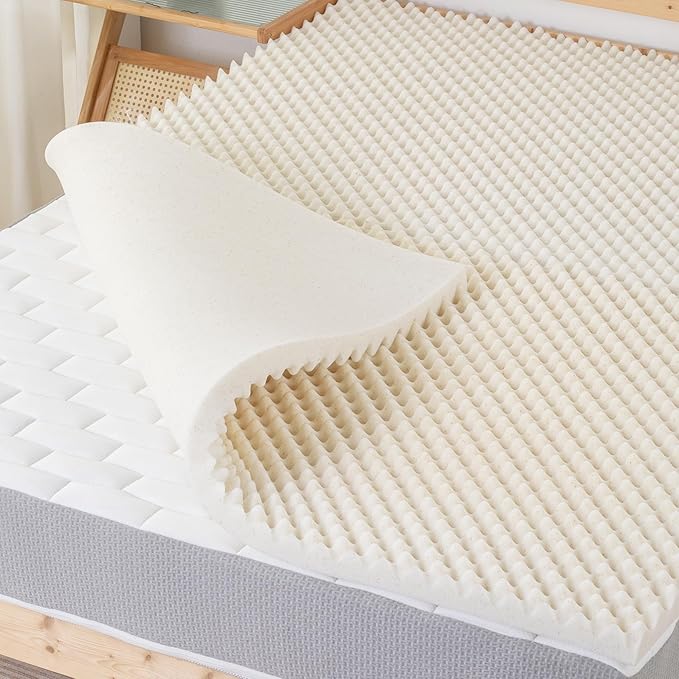 Treaton, 3-Inch Convoluted Copper-Infused Memory Foam Mattress Toppers, Cooling and Pressure Relieving with Airflow Design, Queen, Beige