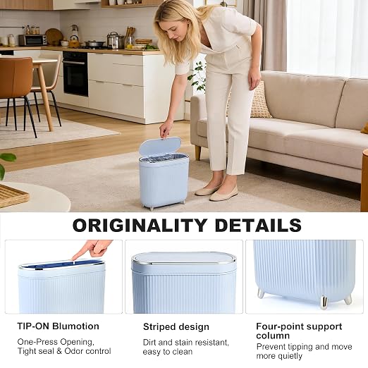 Supteron Bathroom Trash Can with Lid 3.1 Gallon Narrow Trash Can Small Plastic Trash Bin 12 Liter Rectangular Plastic Garbage Can with Press Type Lid for Bedroom Bathroom - Image 7