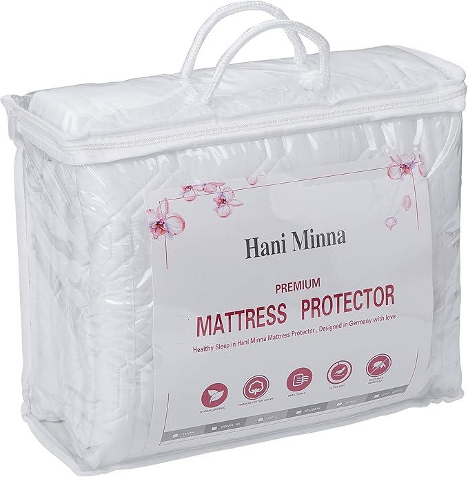Hani Minna Premium Quilted Fitted Mattress Pad Protector Made with Natural Combed Cotton - Cooling and Breathable Mattress Topper (Queen)