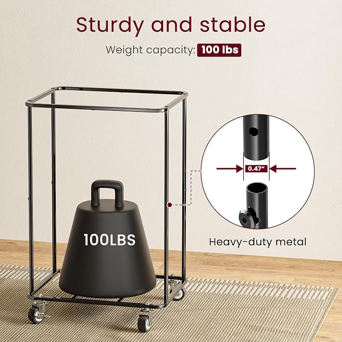 Double Laundry Hamper with Lid, Rolling Laundry Basket with Wheels and 2 Removable 75L Bags, 2 Section Large Capacity for Laundry Bedroom Bathroom Dorm, Easy Move & Organize,150L Black - Image 8