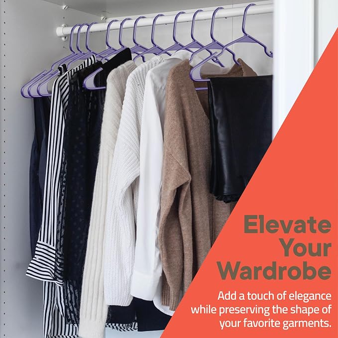 Purple Plastic Hangers 60 Pack– Heavy-Duty Plastic Hangers Slim and Space-Saving, Durable and Lightweight with Non-Slip Shoulder Notches for Slip Dresses, Suits, Jackets & Camisoles - Image 9