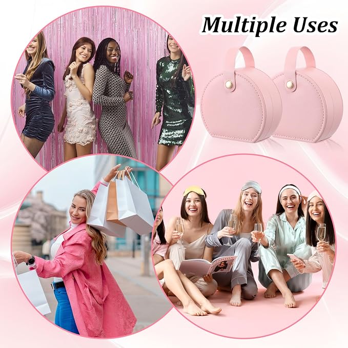10 Pack Travel Jewelry Case Mini Leather Bridesmaid Jewelry Gift Box Bulk, Half Moon Design, Detachable Handle, Small Earring Storage Organizer for Women Girls Bridesmaid Proposal Gifts(Pink) - Image 6